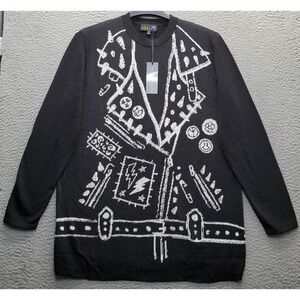 Delia's Sweater Womens Medium Black Tight Knit Moto Jacket Print Long Sleeve